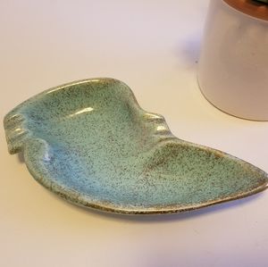 VTG MCM California Original USA  Atomic Boomerang Aqua w/Gold Specks Ashtray